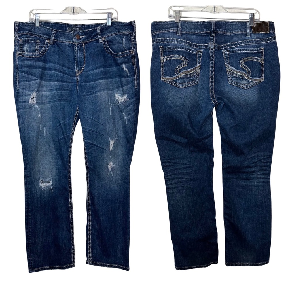 Silver Jeans Berkeley Distressed Midrise Relaxed Fit Straight Leg Jeans Size 18